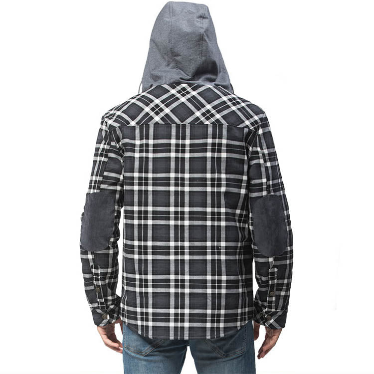 Thicken Plaid Shirt with Fleece Hooded Outdoor Plaid Jackets