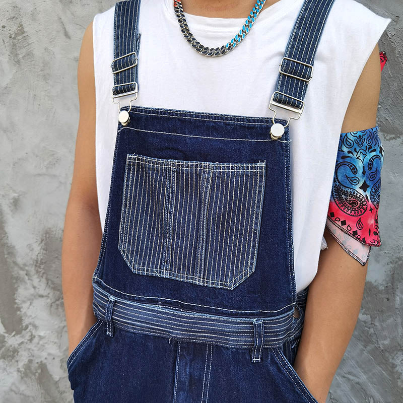 Denim Blue Workwear with Big Pockets Corduroy Overalls