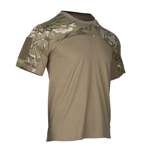 Camiseta de manga corta de camuflaje de cuello de tripulación, camisetas tácticas de combate