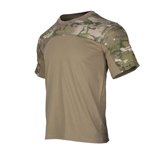 Camiseta de manga curta camuflada de pescoço de tripulação, camisetas táticas de combate