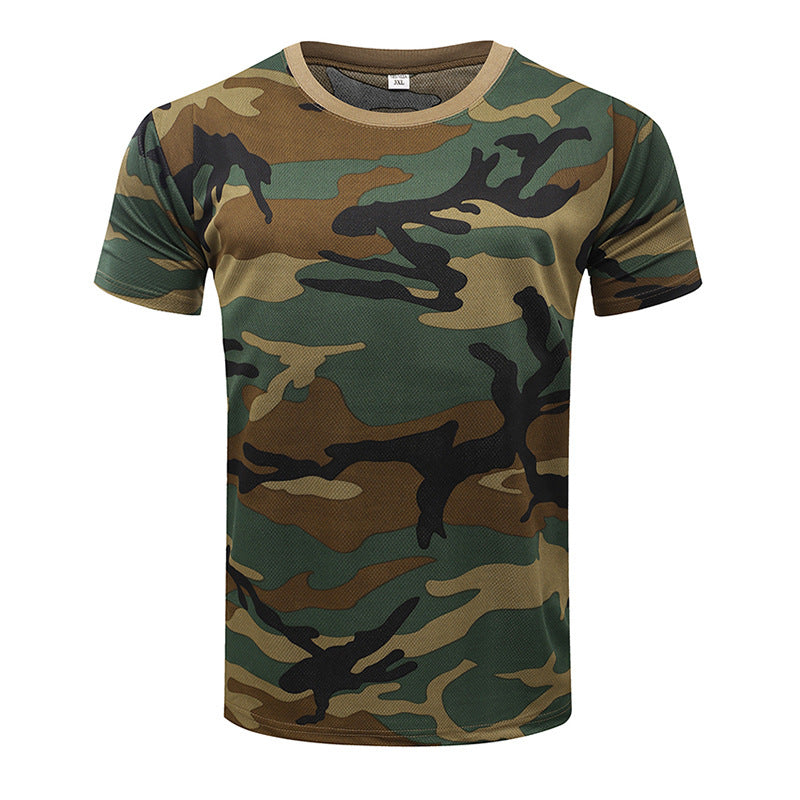 Camuflagem de camiseta de treinamento de mangas curtas de mangas curtas