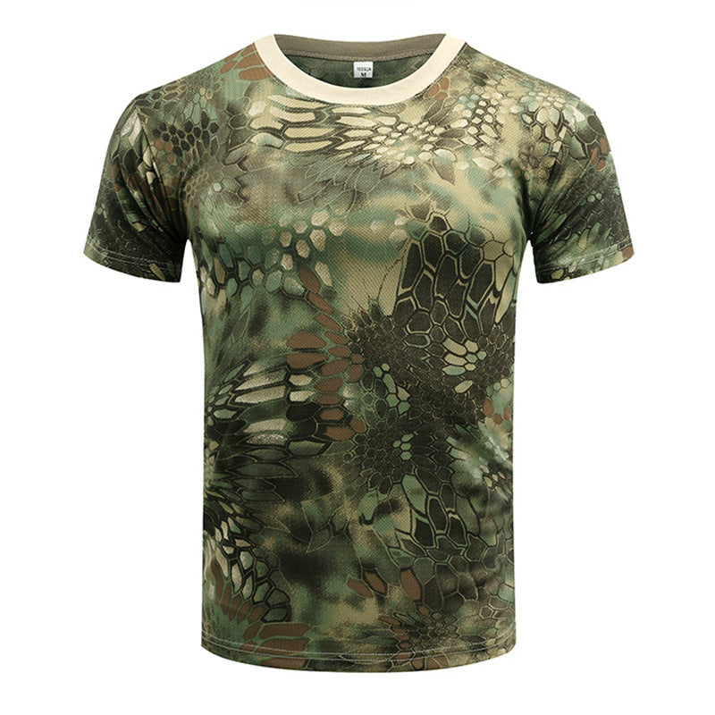 Camuflagem de camiseta de treinamento de mangas curtas de mangas curtas