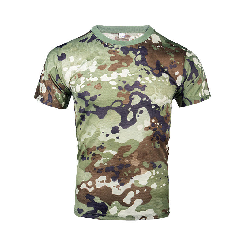 Camuflagem de camiseta de treinamento de mangas curtas de mangas curtas