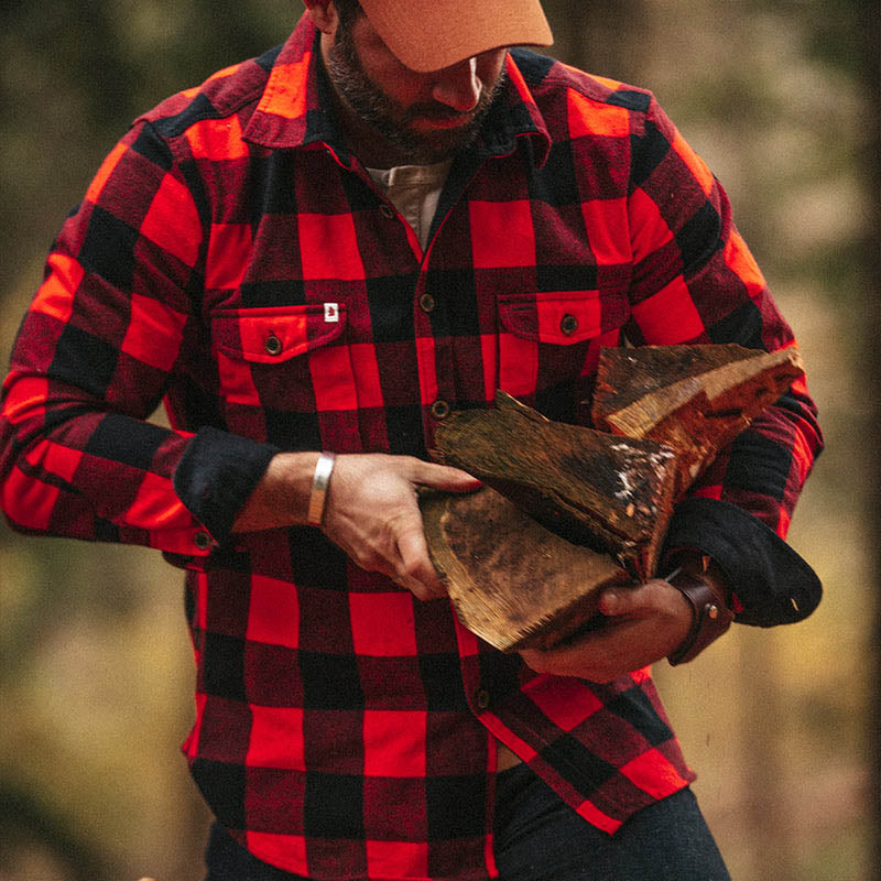 Cotton Yarn Dyed Flannel Red Plaid Men Long Sleeves Shirts