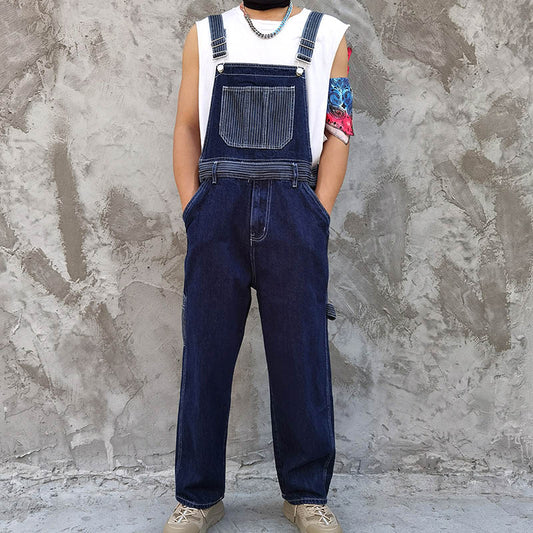 Denim Blue Workwear with Big Pockets Corduroy Overalls