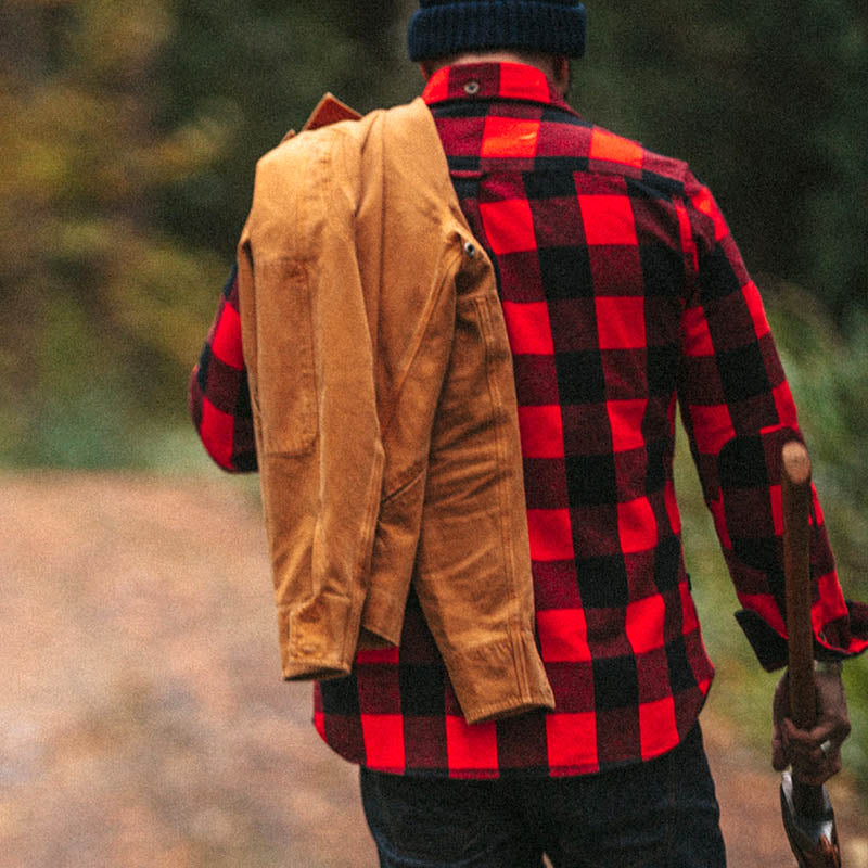 Cotton Yarn Dyed Flannel Red Plaid Men Long Sleeves Shirts