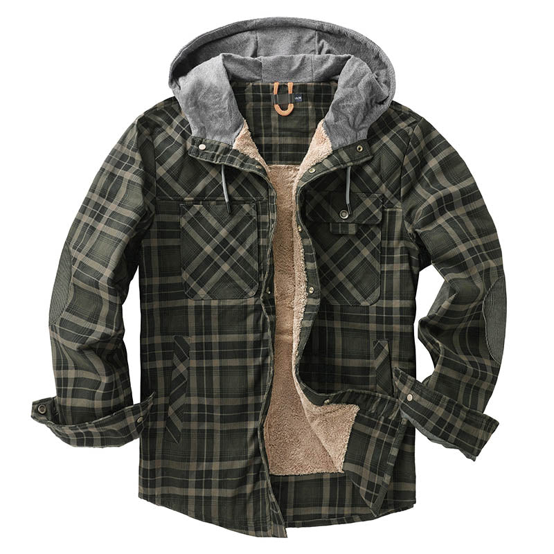 Thicken Plaid Shirt with Fleece Hooded Outdoor Plaid Jackets