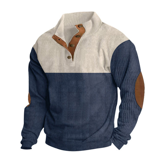 Long-sleeved Corduroy Sweatshirt Button-up Collar Men Shirt Matching Color