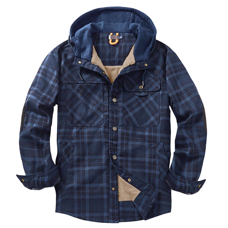 Thicken Plaid Shirt with Fleece Hooded Outdoor Plaid Jackets