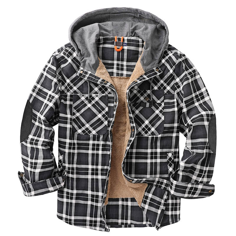 Thicken Plaid Shirt with Fleece Hooded Outdoor Plaid Jackets