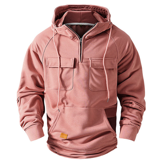 Hooded Solid Hoodie with Multiple Pockets Men Sweatshirts 8 Colors