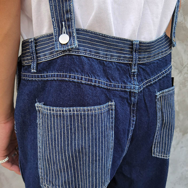 Denim Blue Workwear with Big Pockets Corduroy Overalls