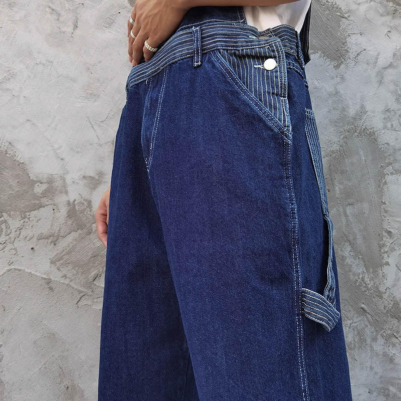 Denim Blue Workwear with Big Pockets Corduroy Overalls