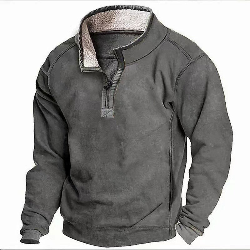 Men Sweatshirts Stand Collar Zipper Fleece Warmth