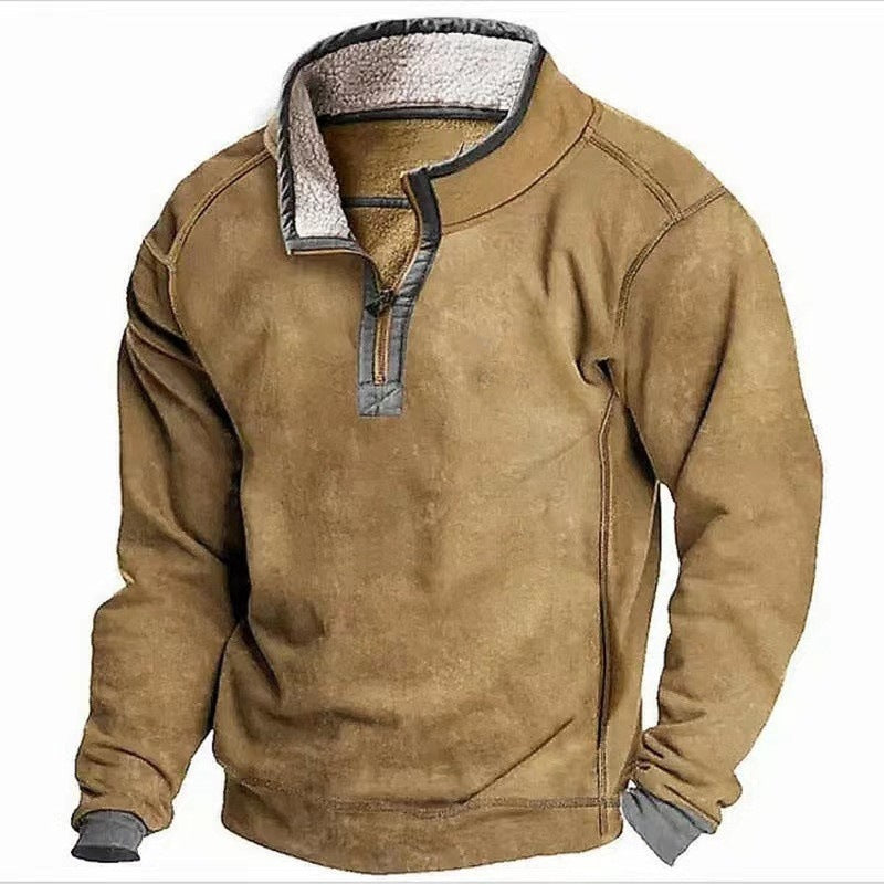 Men Sweatshirts Stand Collar Zipper Fleece Warmth