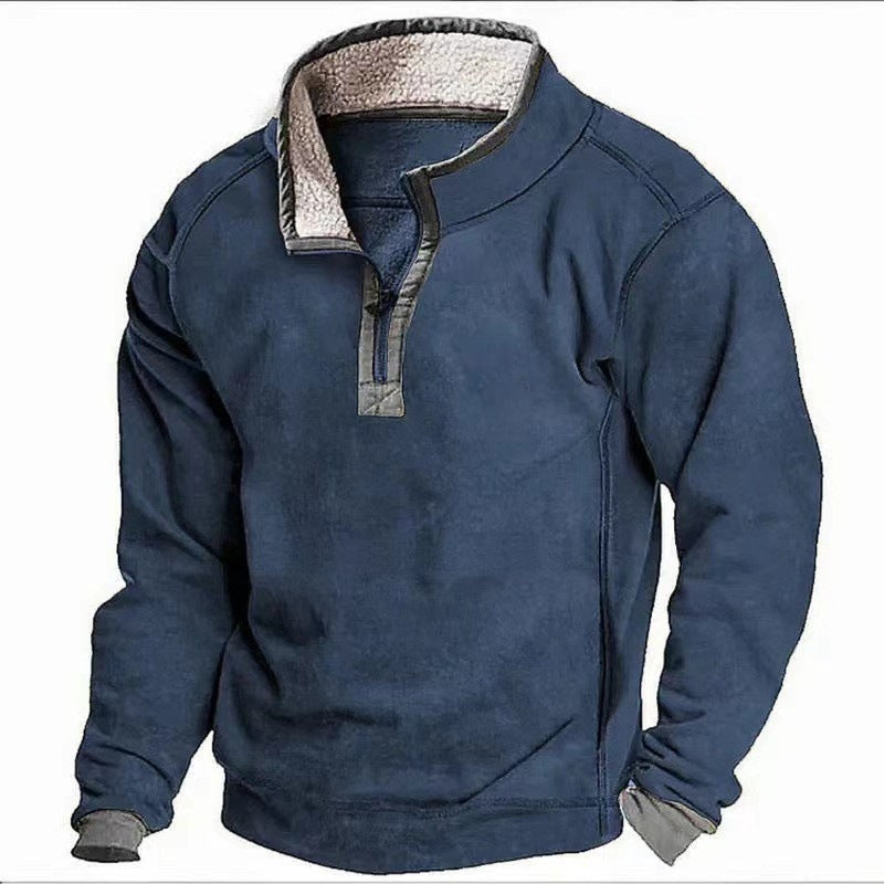 Men Sweatshirts Stand Collar Zipper Fleece Warmth