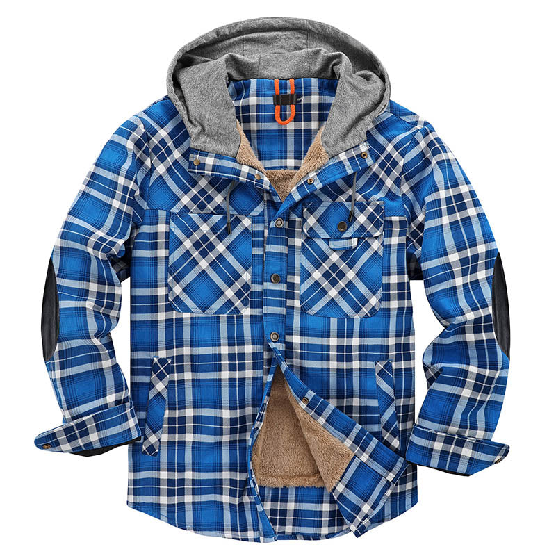 Thicken Plaid Shirt with Fleece Hooded Outdoor Plaid Jackets