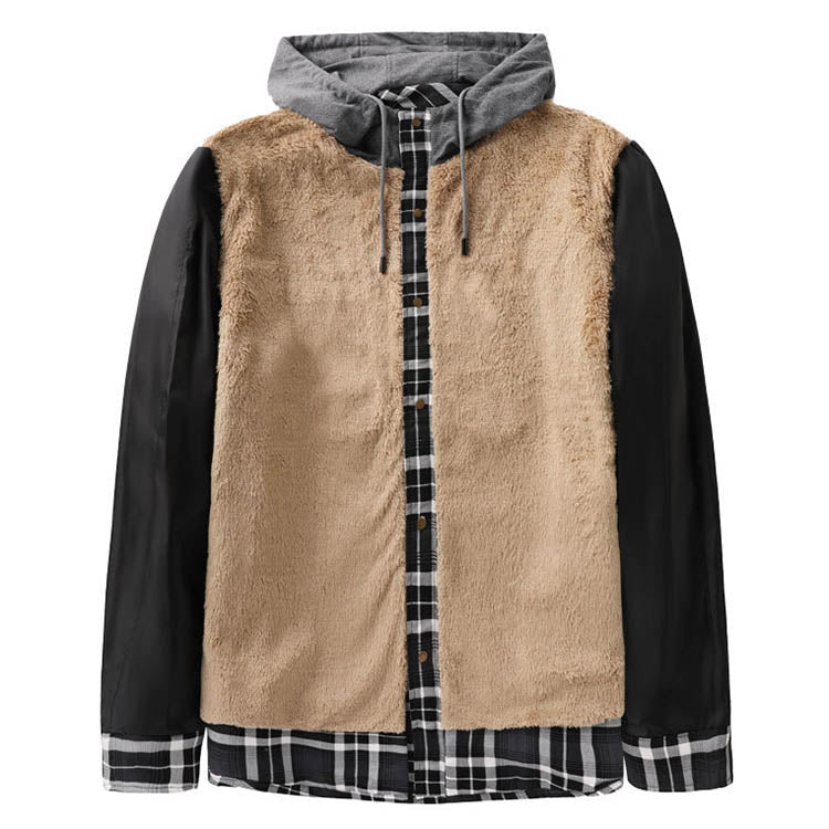 Thicken Plaid Shirt with Fleece Hooded Outdoor Plaid Jackets