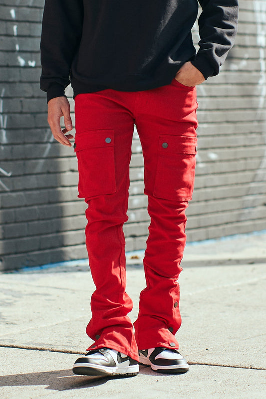 Red Skinny Pants Men Stacked Jeans in Stretch Twill