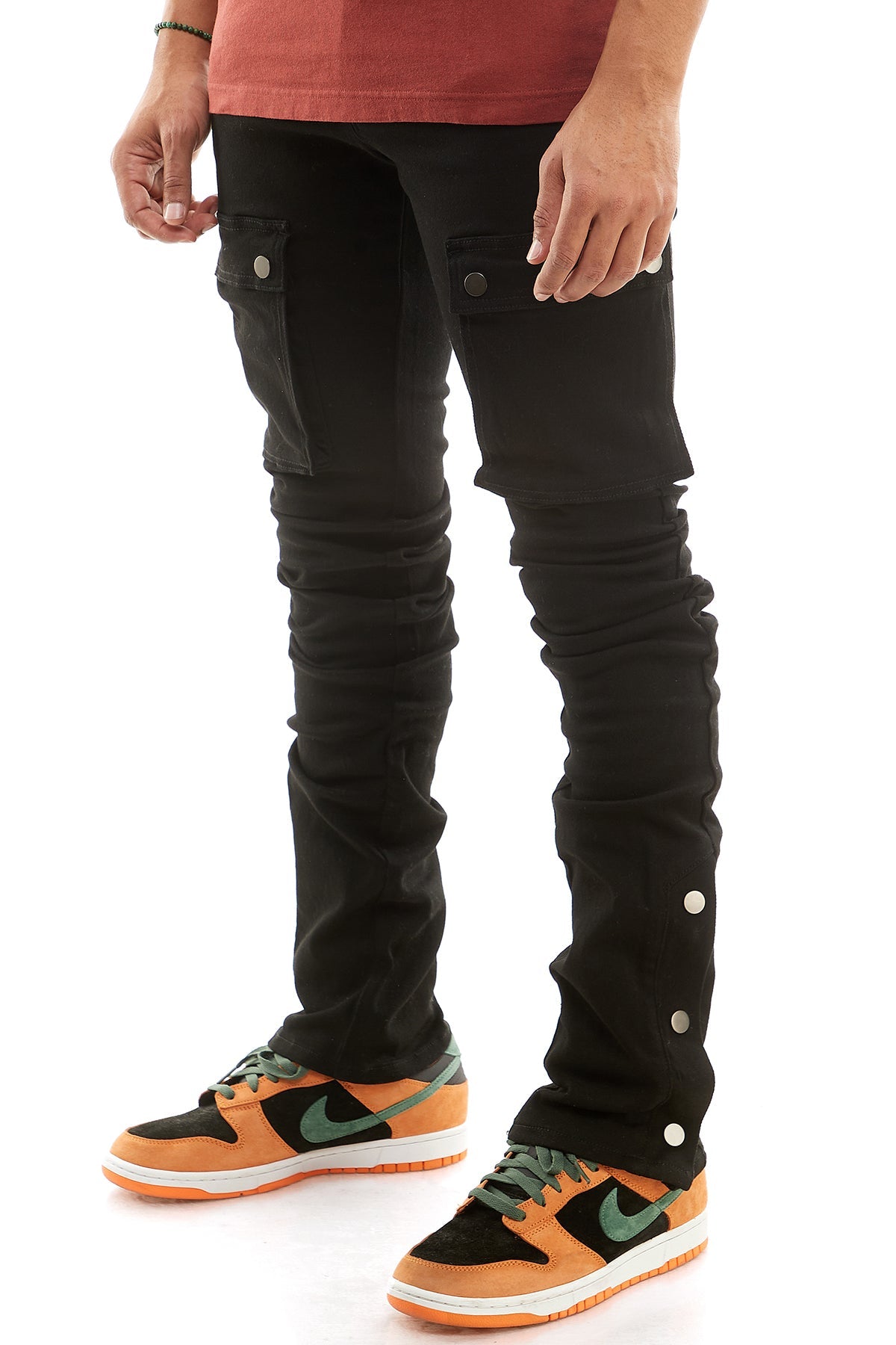 Black Stacked Snap Jeans Big Pocket Cargo Pants