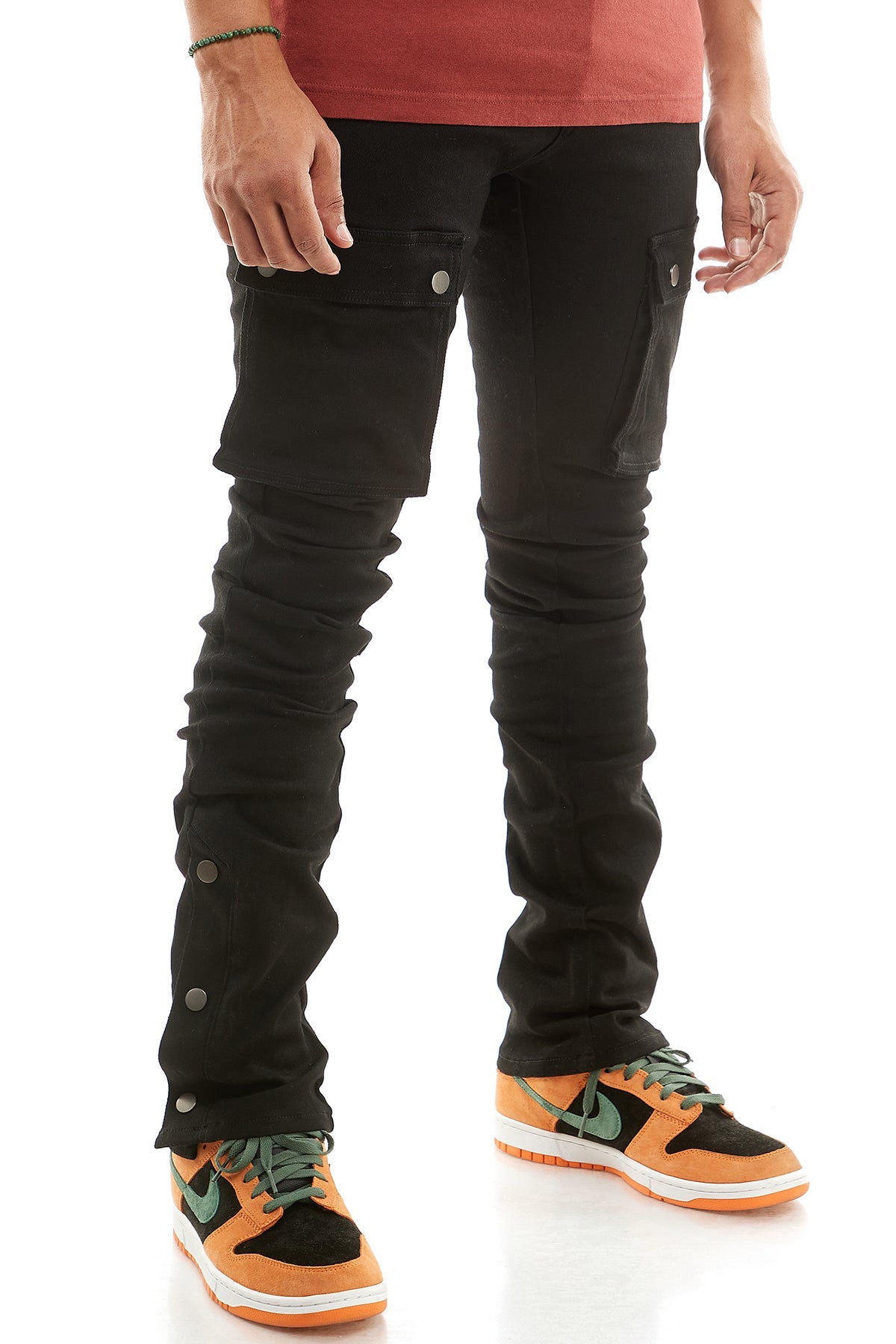 Black Stacked Snap Jeans Big Pocket Cargo Pants