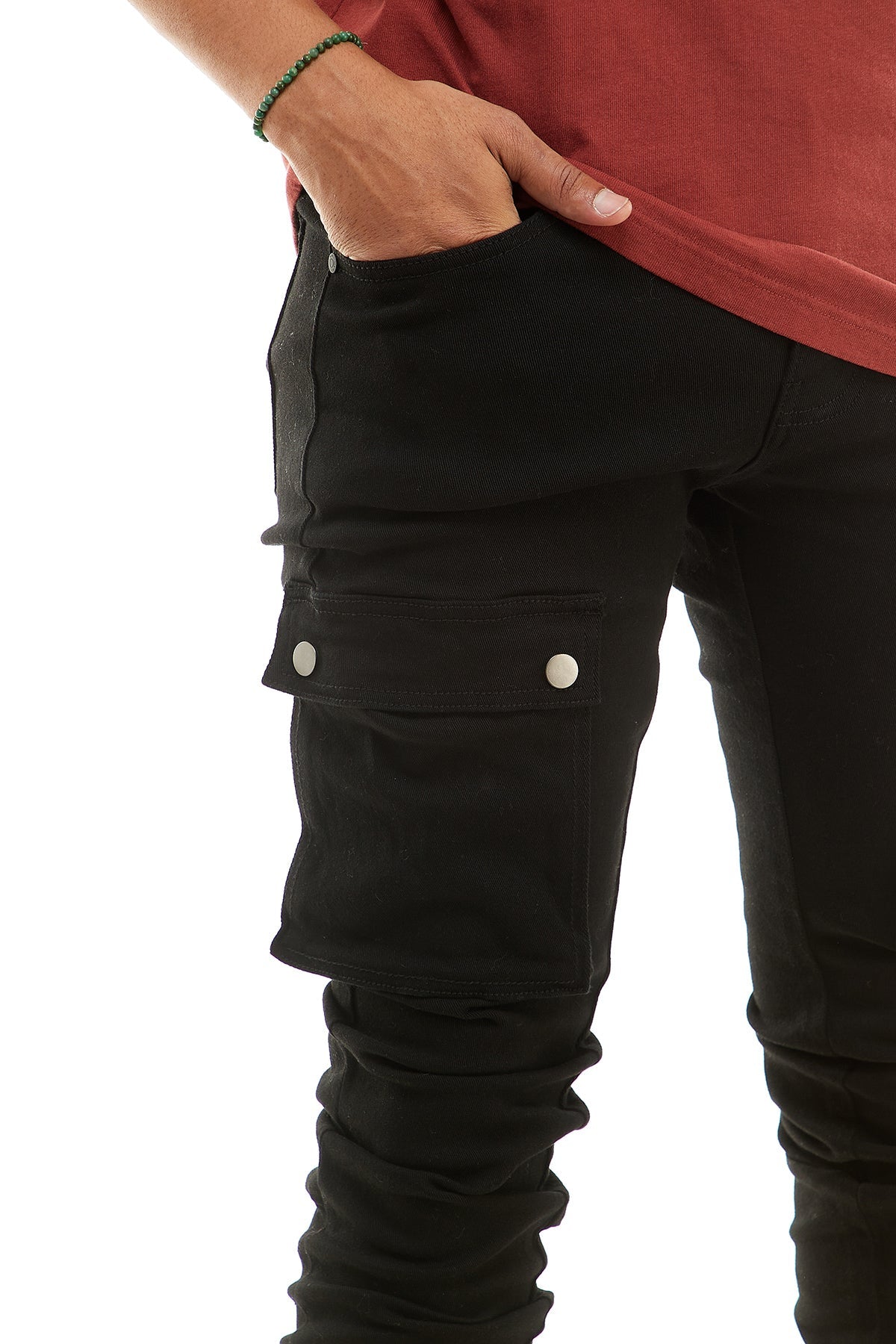 Black Stacked Snap Jeans Big Pocket Cargo Pants