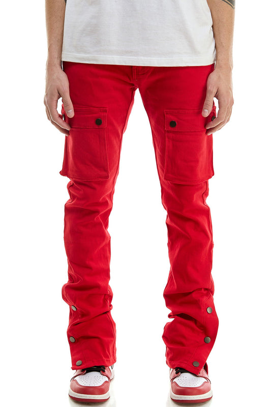 Red Skinny Pants Men Stacked Jeans in Stretch Twill