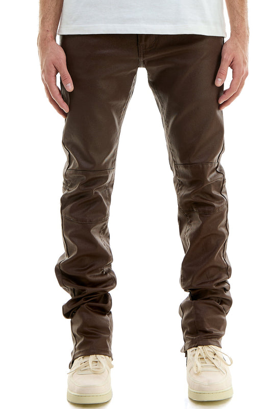 Cotton Skinny Stacked Pants in Brown