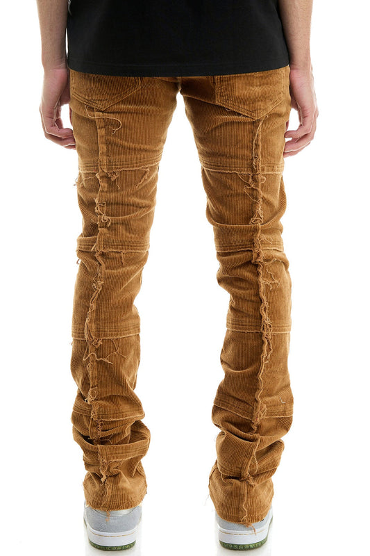 Khaki Corduroy Stacked Pants for Men