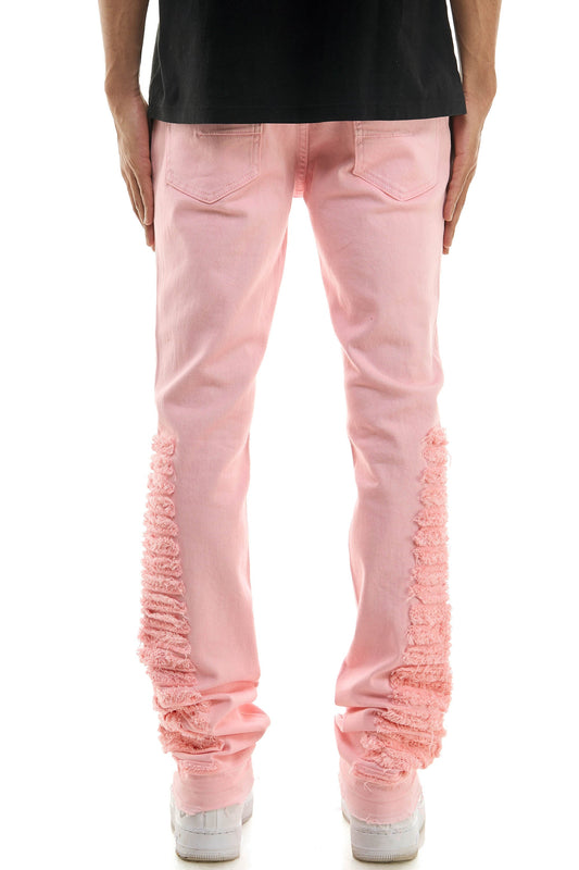 Ripped Patched Skinny Pink Men's Stacked Jeans