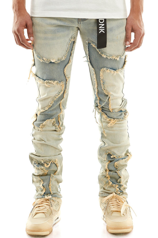 Stacked Men's Jeans With Slits At the Bottom for A Flared Look