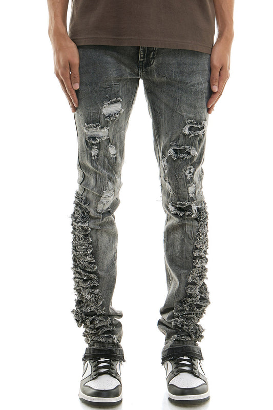 Retro Style Raw-Edge Finishing Skinny Stacked Jeans for men