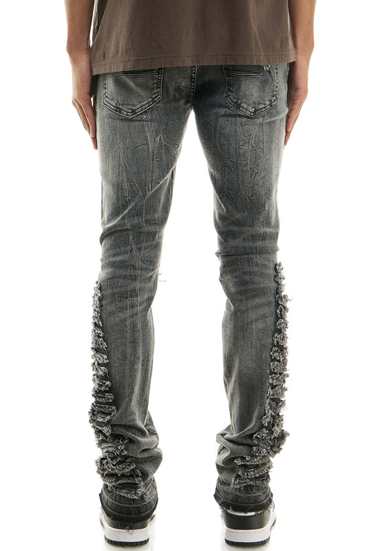 Retro Style Raw-Edge Finishing Skinny Stacked Jeans for men