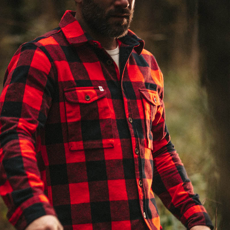 Cotton Yarn Dyed Flannel Red Plaid Men Long Sleeves Shirts