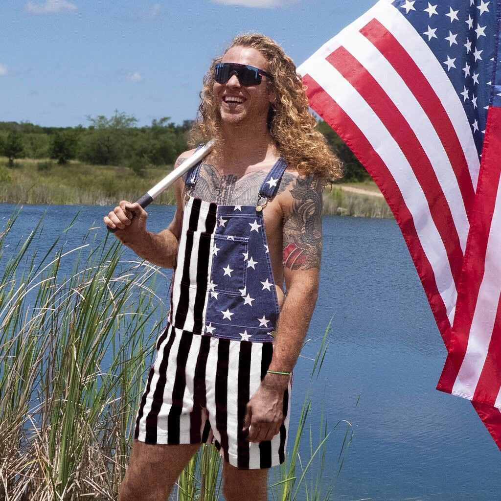 American Flag Print Shorts Overall Street Fashion