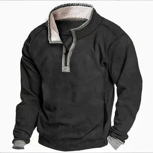 Men Sweatshirts Stand Collar Zipper Fleece Warmth