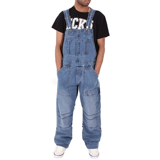 Denim One-piece Multi-pocket Loose Solid Color Casual Denim Overalls