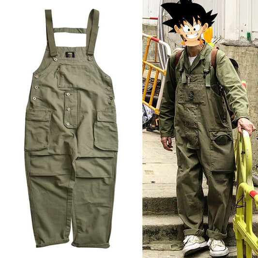 Military Green Backpack Pants with Loose Overalls  Work Pants