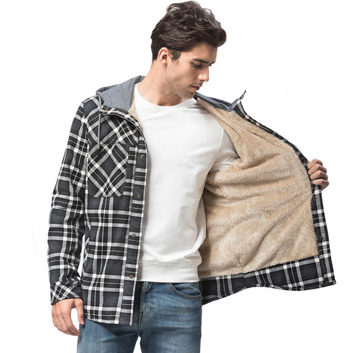 Thicken Plaid Shirt with Fleece Hooded Outdoor Plaid Jackets