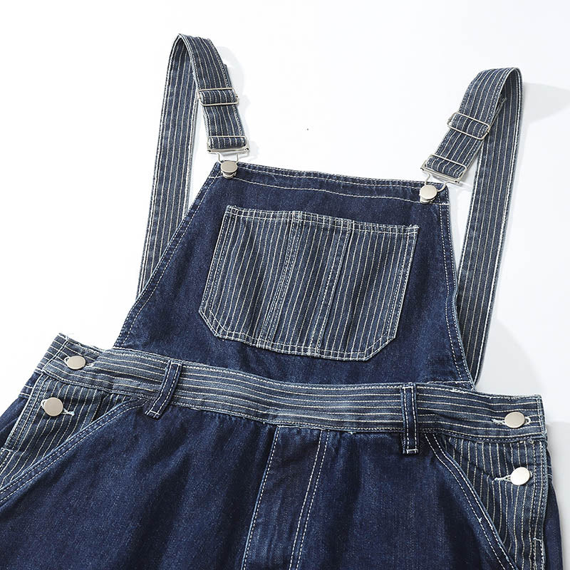 Denim Blue Workwear with Big Pockets Corduroy Overalls