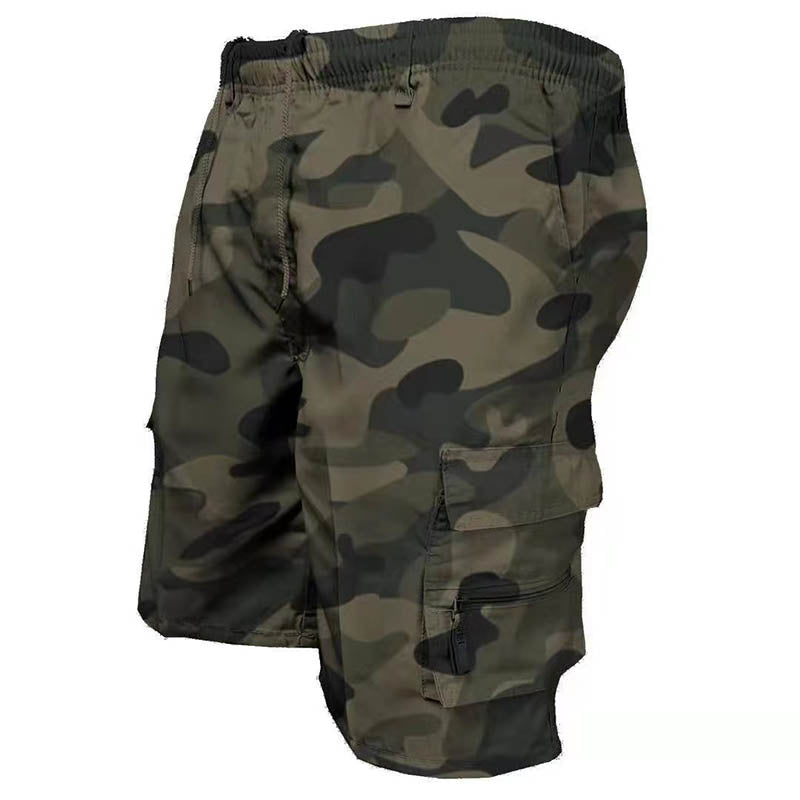 Plus Size Men's Cargo Shorts, Multi-pocket Multi-zipper Camouflage Shorts