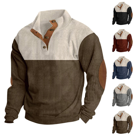 Long-sleeved Corduroy Sweatshirt Button-up Collar Men Shirt Matching Color