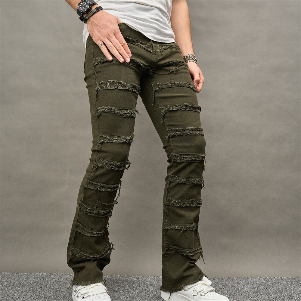 Camada masculina verde, camada masculina, jeans empilhados