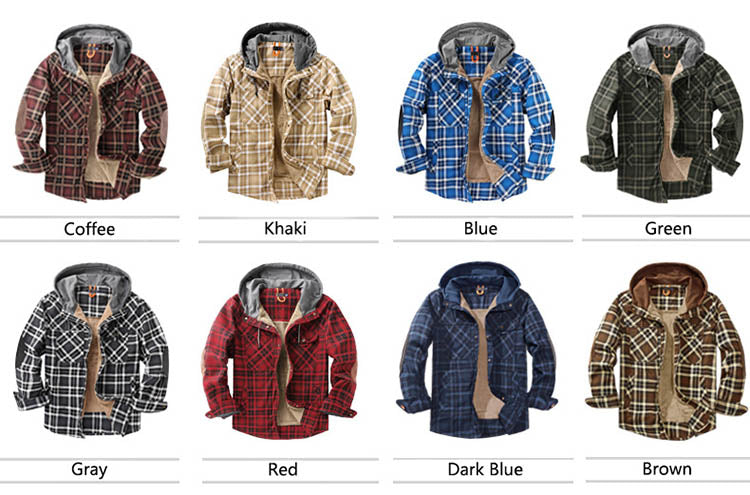 Thicken Plaid Shirt with Fleece Hooded Outdoor Plaid Jackets