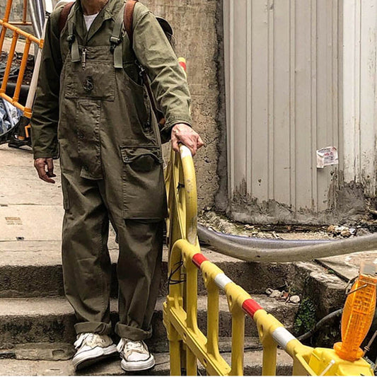 Military Green Backpack Pants with Loose Overalls  Work Pants