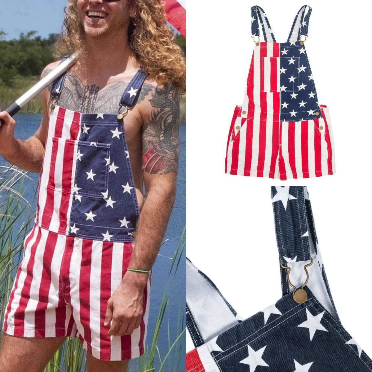 American Flag Print Shorts Overall Street Fashion