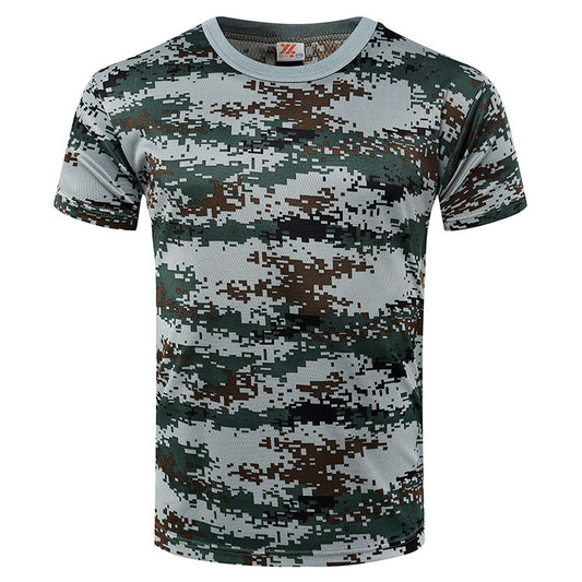 Camuflagem de manga curta pescoço redondo de camiseta masculina respirável