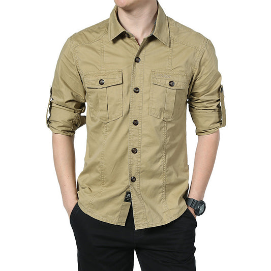 Fashion Lapel Military Style Loose Men's T-shirt - KINGEOUS