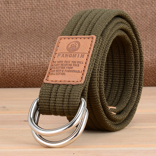 Casual Canvas Double Buckle Woven Belt - KINGEOUS