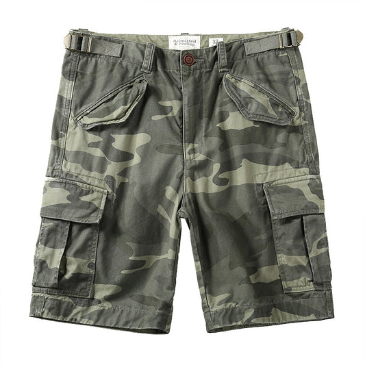 Camuflagem elástica de algodão casual shorts de carga masculina